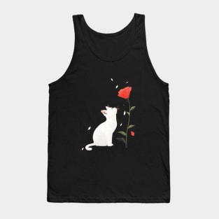 White Cat and Rose Simple and Clean Tank Top